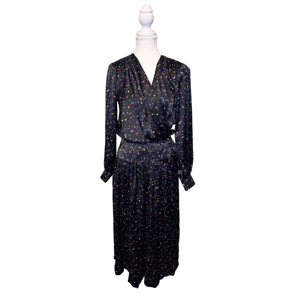 Vintage CHAUS Polka Dot Skirt Set Black Size 4 80s 90s